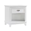 Sely Nightstand, 1 Drawer w Open Cubby, White Wood, Ring Handle