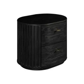 Fely Nightstand, 2 Drawers, Gold Metal Handles, Black Acacia Veneer