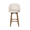 Gery Swivel Barstool Chair, Cream Fabric Seat with Natural Brown Legs