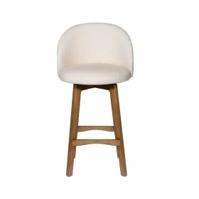 Gery Swivel Barstool Chair, Cream Fabric Seat with Natural Brown Legs