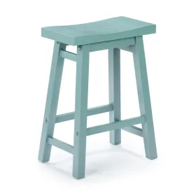 Amber Counter Height Stool, Saddle Seat, Light Blue Acacia Wood Frame