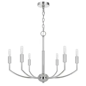 Kera 6 Light Candelabra Chandelier, 26 Inch XL Modern Chrome Metal