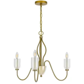 3 Light Candelabra Chandelier with Glass Shades, 25 Inch Antique Brass