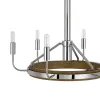 6-Light Candelabra Chandelier with LED, Chrome and Oak Wood, 26 Inch