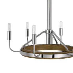 6-Light Candelabra Chandelier with LED, Chrome and Oak Wood, 26 Inch