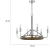 6-Light Candelabra Chandelier with LED, Chrome and Oak Wood, 26 Inch