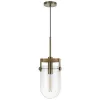 Pendant Light, Rounded Dome Glass Shade, Wood Base, Antique Brass