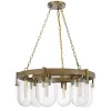 Chandelier, Wagon Wheel Style, 6 Glass Shades, Antique Brass 30 Inch