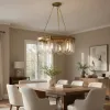 Chandelier, Wagon Wheel Style, 6 Glass Shades, Antique Brass 30 Inch