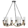 Arga 6 Light Chandelier, Glass Shade, Rope Arms, Bronze Metal 12 Inch