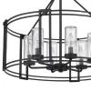 6 Light Chandelier, Caged Round Oval, Glass Shades, Black Metal 24 Inch