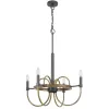 4 Light Candelabra Chandelier, Wood Base, Bronze and Gray Metal 24 Inch