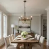 4 Light Candelabra Chandelier, Wood Base, Bronze and Gray Metal 24 Inch