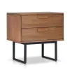 Pio Bedside Nightstand, 2 Drawers, Chestnut Brown, Gray Metal Legs