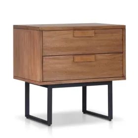 Pio Bedside Nightstand, 2 Drawers, Chestnut Brown, Gray Metal Legs