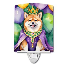 NEW Shiba Inu King of Mardi Gras Ceramic Night Light Compact, UL-Certified, Ideal for Bedroom, Bathroom, Nursery, Hallway, Kitchen, 6x4x3, Multic